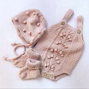 Handmade knit newborn romper set